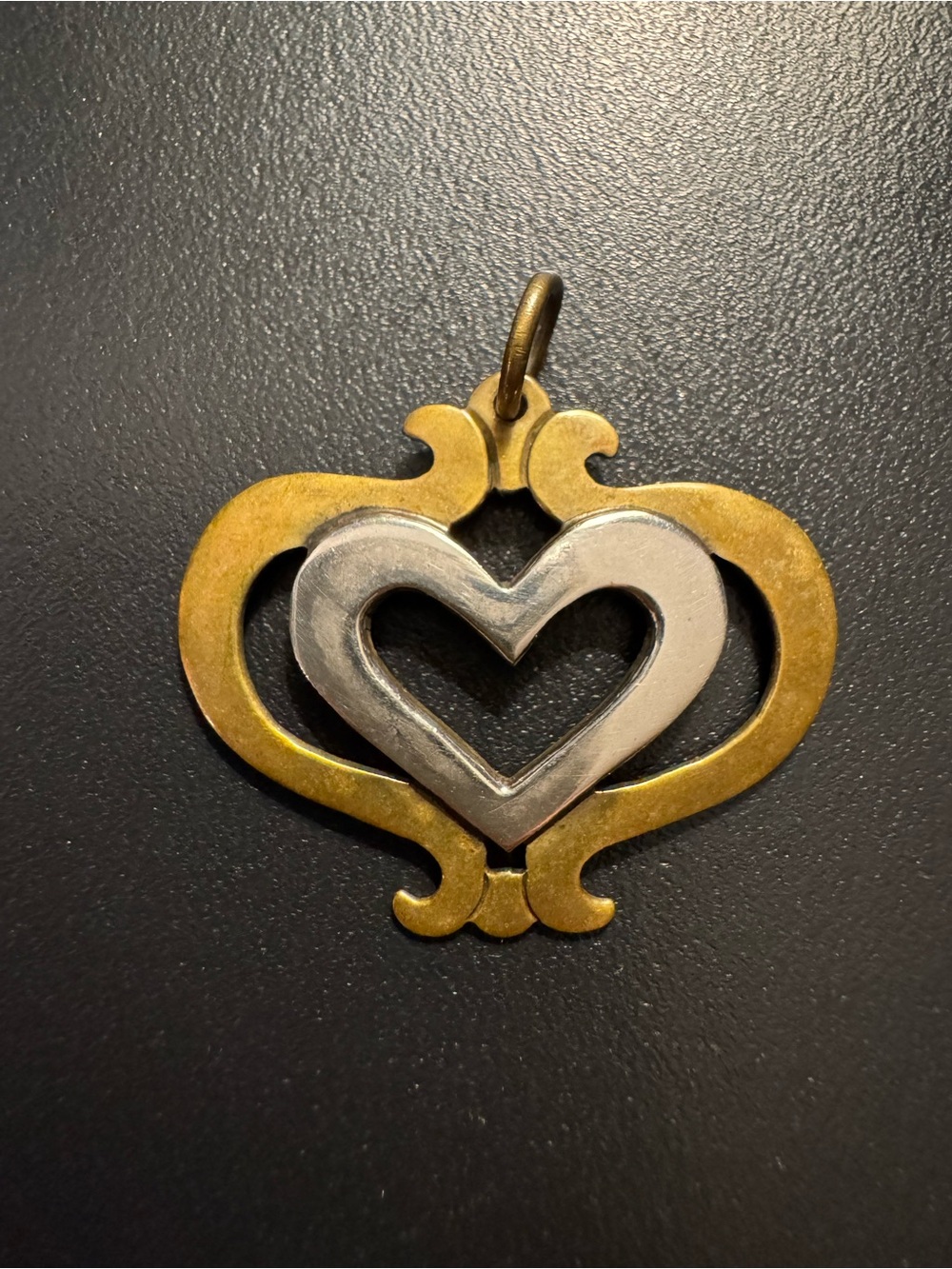Jeep Collins Sterling Silver & Brass Heart Pendant Artisan Vintage